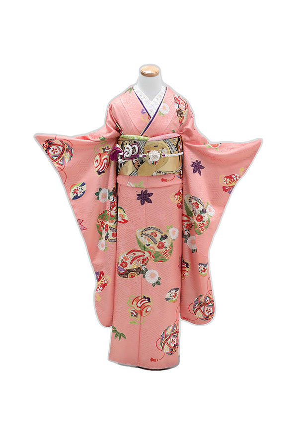 美品　振袖　正絹　綸子　薄ピンク ピンク地裾黄色 桜柄 正絹振袖【115】 – SAKURA TOKYO