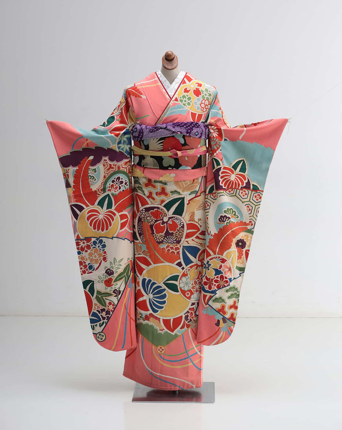 橘に檜扇躍る振袖 | F-004